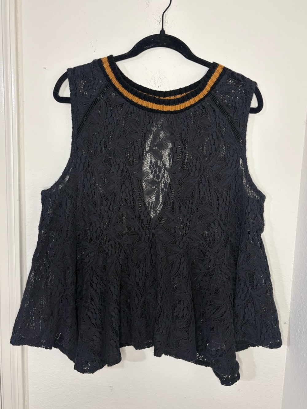 Free People Masie All Star Sheer Lace Tank Top size Large black